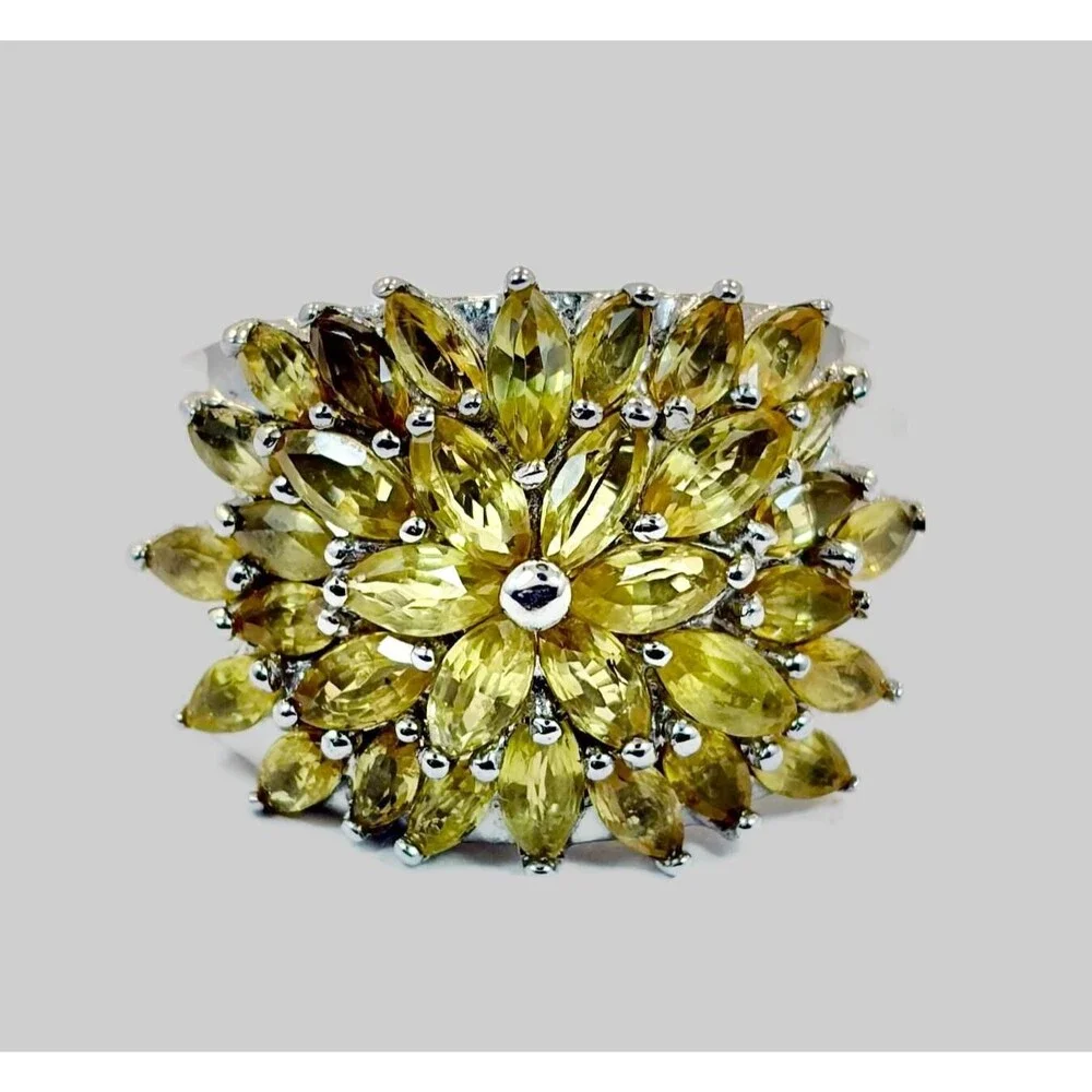 Citrine Ring Chuck Clemency Designer STS Sterling Silver Cluster Vintage Size 10